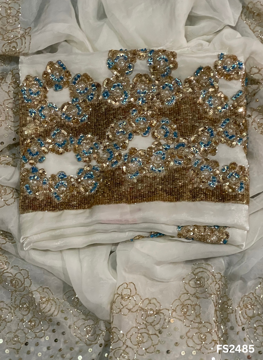 FS2485 | Off-White | Fendi Silk | Party Wear | Wedding | Jaggo | Ring Ceremony | Festival