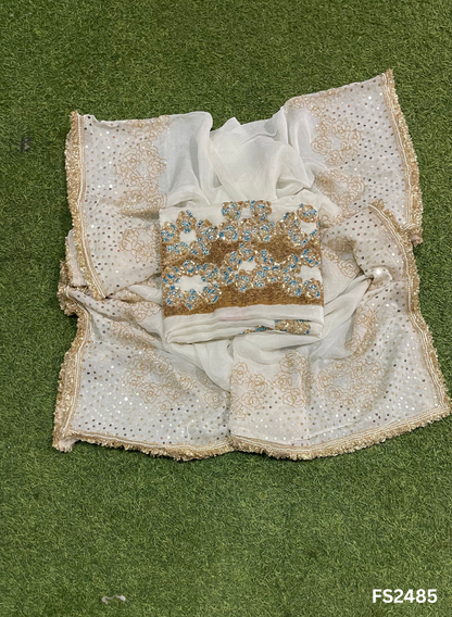 FS2485 | Off-White | Fendi Silk | Party Wear | Wedding | Jaggo | Ring Ceremony | Festival