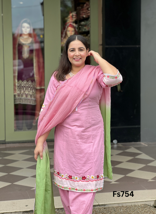 FS754  | Baby-Pink | Cotton Suit | Party Wear | Wedding | Jaggo | Ring Ceremony | Festival| Regular wear | F9CFAA