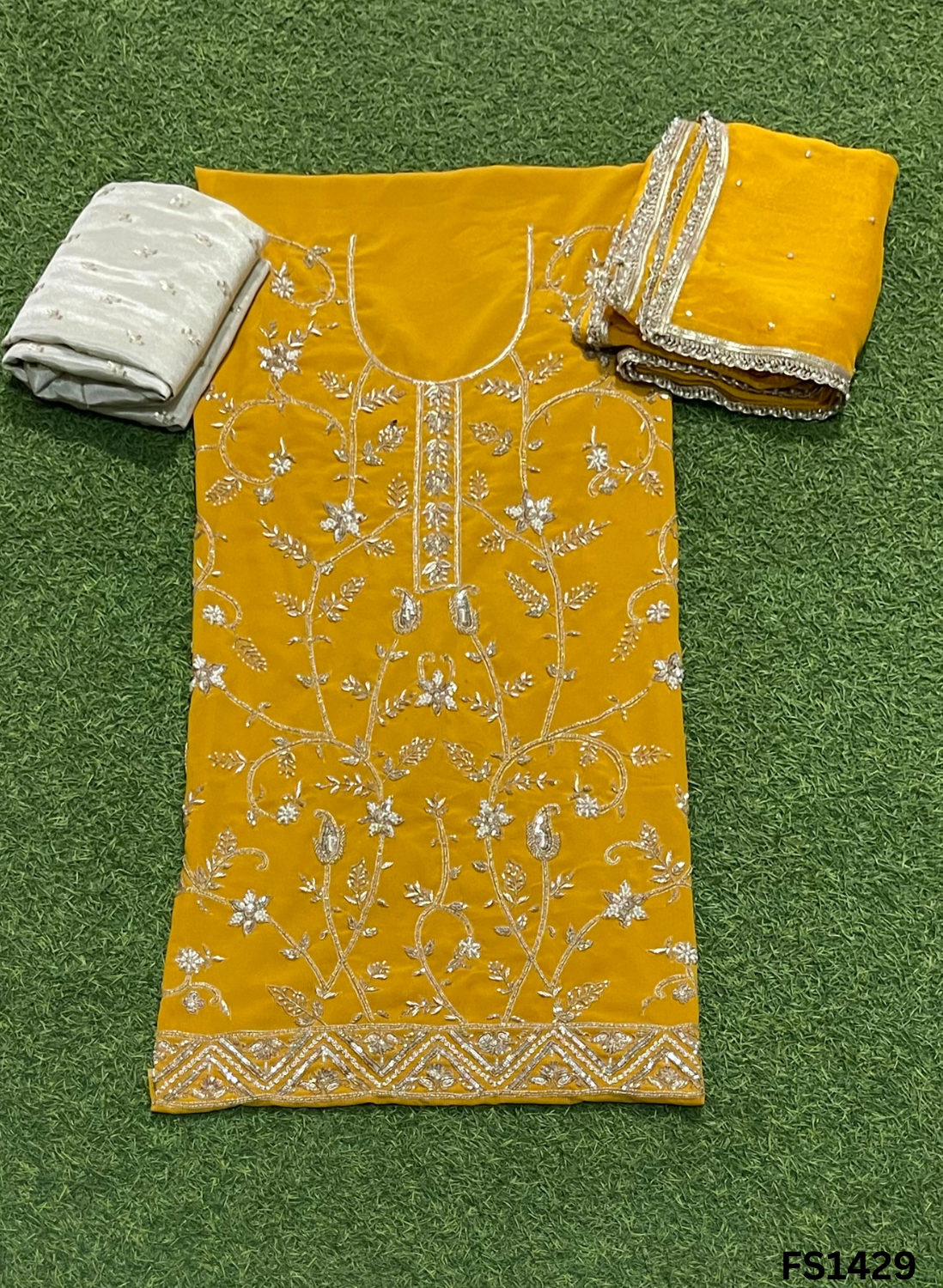 FS1429 | Yellow | Georgette Suit | Party Wear | Wedding | Jaggo | Ring Ceremony | Festival&nbsp;