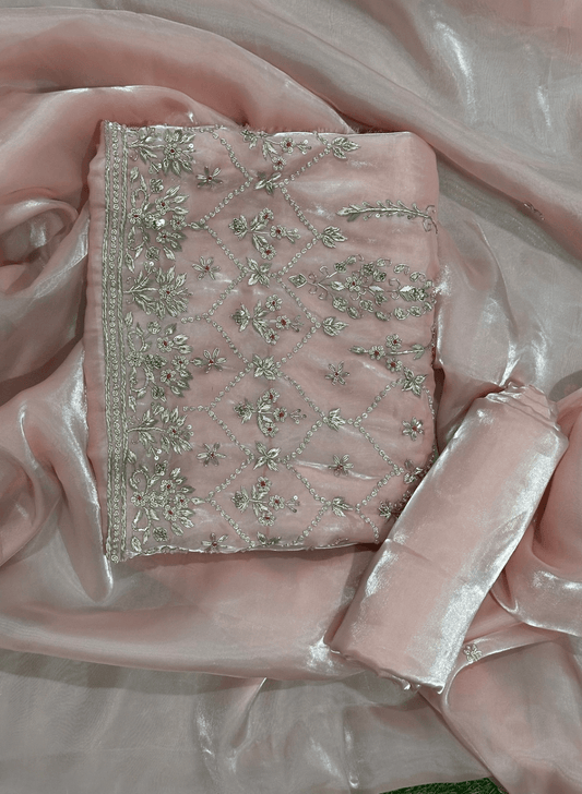 Baby Pink Glass Shimmer Suit | Party Wear | Wedding | Jaggo | Ring Ceremony | Festival