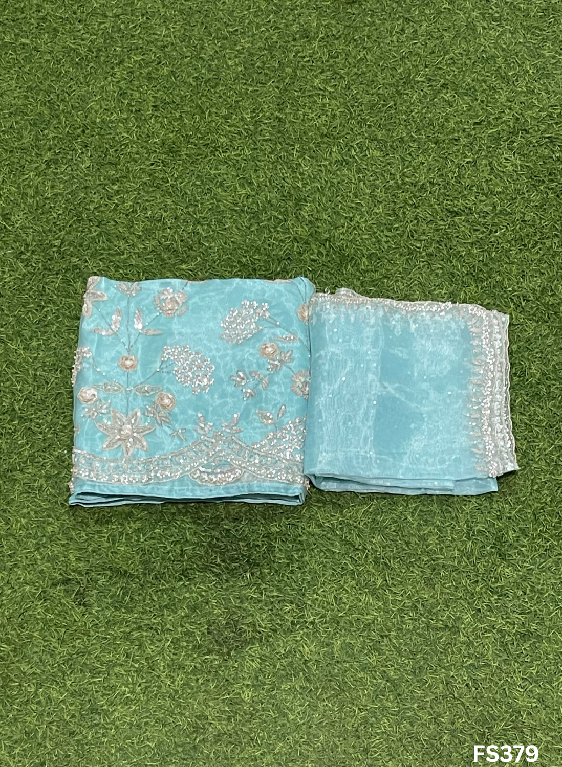 FS379 |Powder Blue |Glass Shimmer Suit | Party Wear | Wedding | Jaggo | Ring Ceremony | Festival
