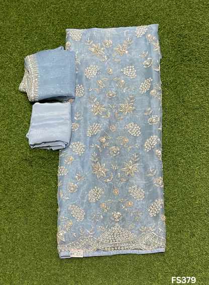 FS379 |Powder Blue |Glass Shimmer Suit | Party Wear | Wedding | Jaggo | Ring Ceremony | Festival