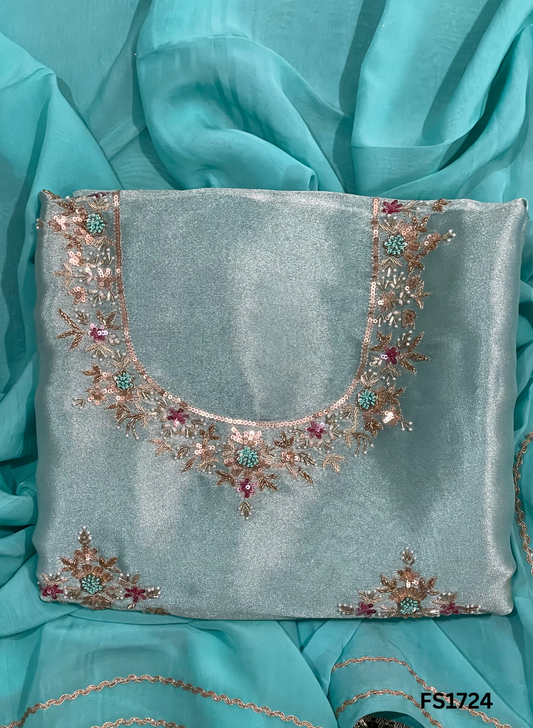 FS1724 | Sky-blue | Glass Shimmer Suit | Party Wear | Wedding | Jaggo | Ring Ceremony | Festival