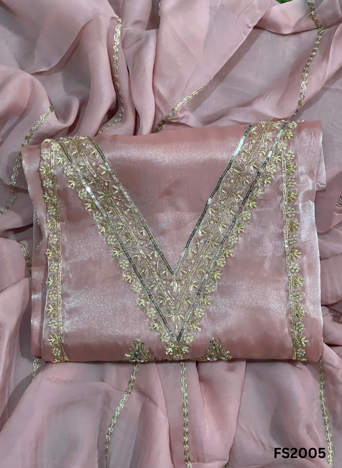 FS2005 | Peach | Glass Shimmer Suit | Party Wear | Wedding | Jaggo | Ring Ceremony | Festival