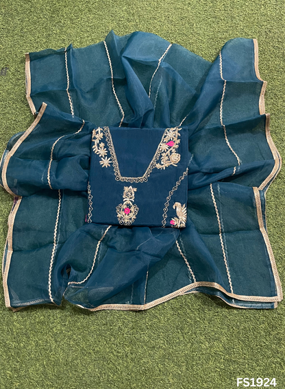 FS1924 |  Peacock | Glass Shimmer Suit | Party Wear | Wedding | Jaggo | Ring Ceremony | Festival