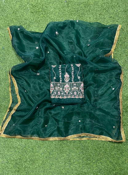 Bottle Green | Glass Shimmer Suit | Party Wear | Wedding | Jaggo | Ring Ceremony | Festival| FS132