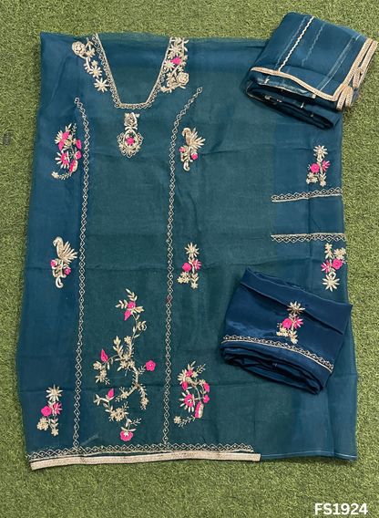 FS1924 |  Peacock | Glass Shimmer Suit | Party Wear | Wedding | Jaggo | Ring Ceremony | Festival