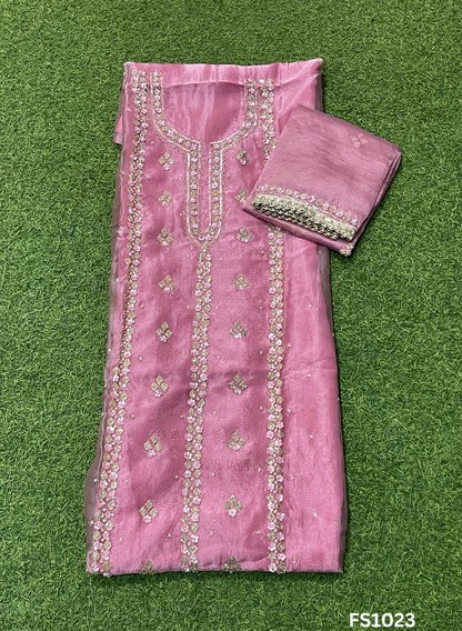 FS1023 | Onion-Pink | Glass Shimmer Suit | Party Wear | Wedding | Jaggo | Ring Ceremony | Festival