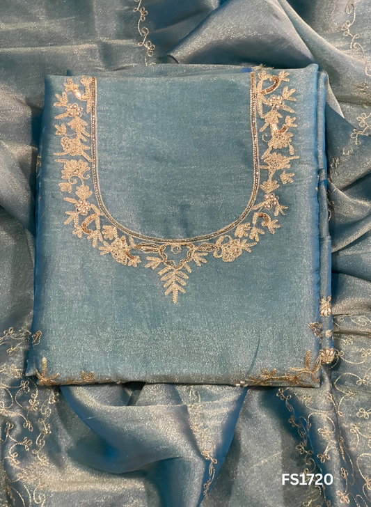 FS1720 | Sky-Blue | Glass Shimmer Suit | Party Wear | Wedding | Jaggo | Ring Ceremony | Festival