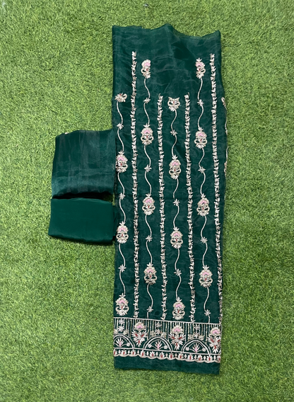 Bottle Green | Glass Shimmer Suit | Party Wear | Wedding | Jaggo | Ring Ceremony | Festival| FS132