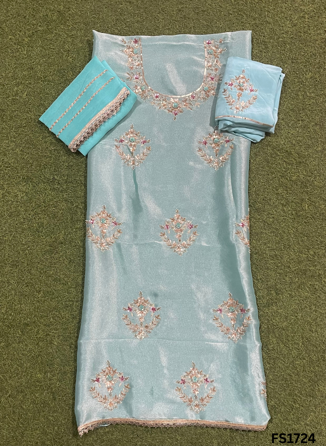 FS1724 | Sky-blue | Glass Shimmer Suit | Party Wear | Wedding | Jaggo | Ring Ceremony | Festival