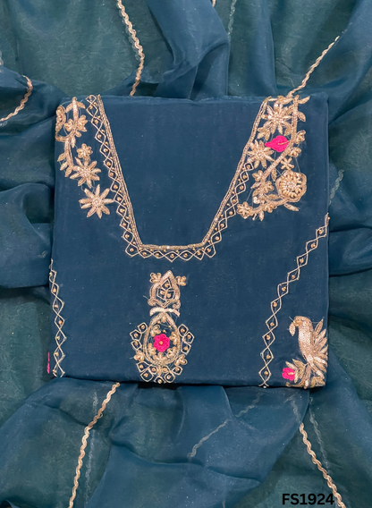 FS1924 |  Peacock | Glass Shimmer Suit | Party Wear | Wedding | Jaggo | Ring Ceremony | Festival