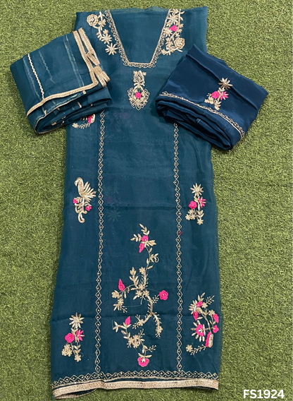 FS1924 |  Peacock | Glass Shimmer Suit | Party Wear | Wedding | Jaggo | Ring Ceremony | Festival