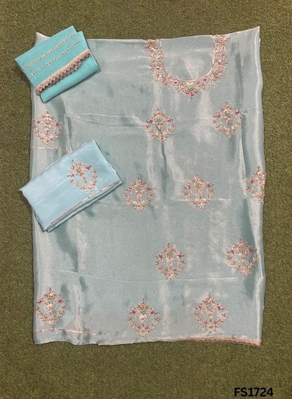 FS1724 | Sky-blue | Glass Shimmer Suit | Party Wear | Wedding | Jaggo | Ring Ceremony | Festival