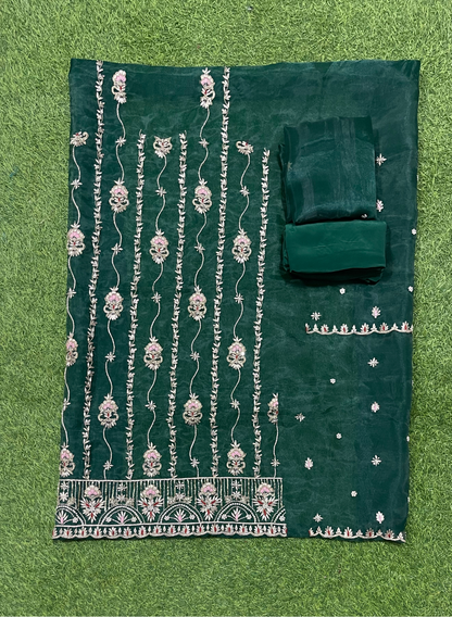 Bottle Green | Glass Shimmer Suit | Party Wear | Wedding | Jaggo | Ring Ceremony | Festival| FS132