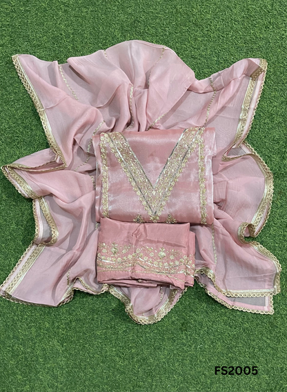 FS2005 | Peach | Glass Shimmer Suit | Party Wear | Wedding | Jaggo | Ring Ceremony | Festival