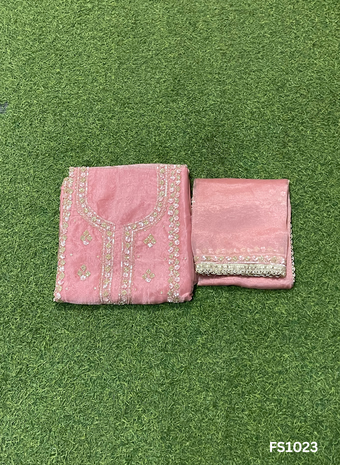 FS1023 | Onion-Pink | Glass Shimmer Suit | Party Wear | Wedding | Jaggo | Ring Ceremony | Festival