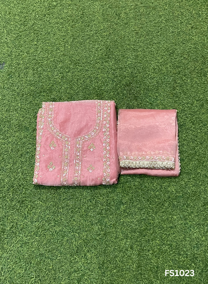 FS1023 | Onion-Pink | Glass Shimmer Suit | Party Wear | Wedding | Jaggo | Ring Ceremony | Festival