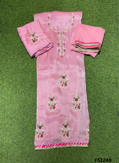 FS1248 | Baby-Pink | Glass Shimmer Suit | Party Wear | Wedding | Jaggo | Ring Ceremony | Festival