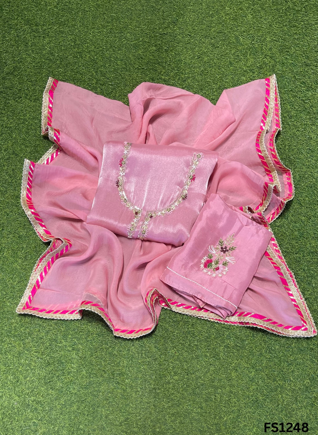 FS1248 | Baby-Pink | Glass Shimmer Suit | Party Wear | Wedding | Jaggo | Ring Ceremony | Festival