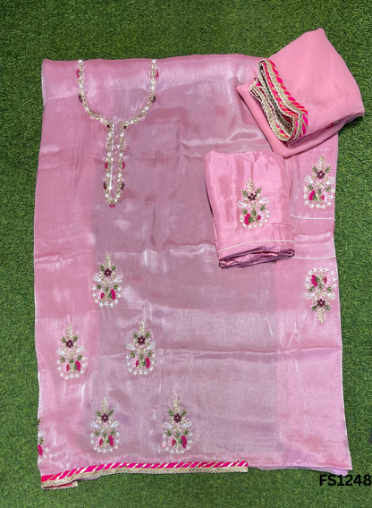 FS1248 | Baby-Pink | Glass Shimmer Suit | Party Wear | Wedding | Jaggo | Ring Ceremony | Festival