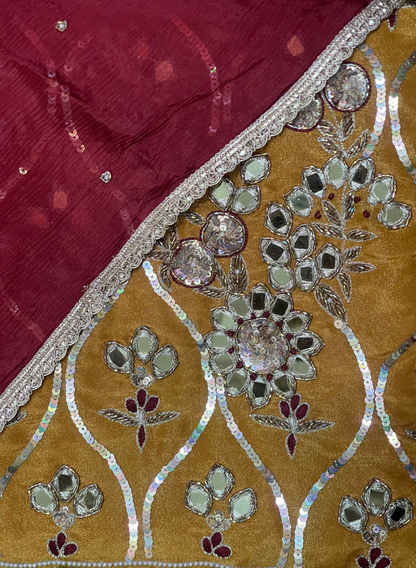 Golden Pure jute Suit | Party Wear | Wedding | Jaggo | Ring Ceremony | Festival | Allover suit| FS273
