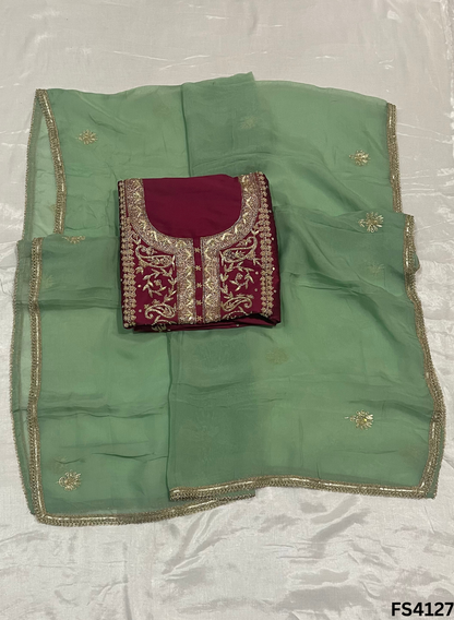 FS4127 | Handmade Bridal Suit | 100% Pure Gevadin Silk | Pure Organza Dupatta | Party Wear | Wedding Wear|  Contrast Suit |