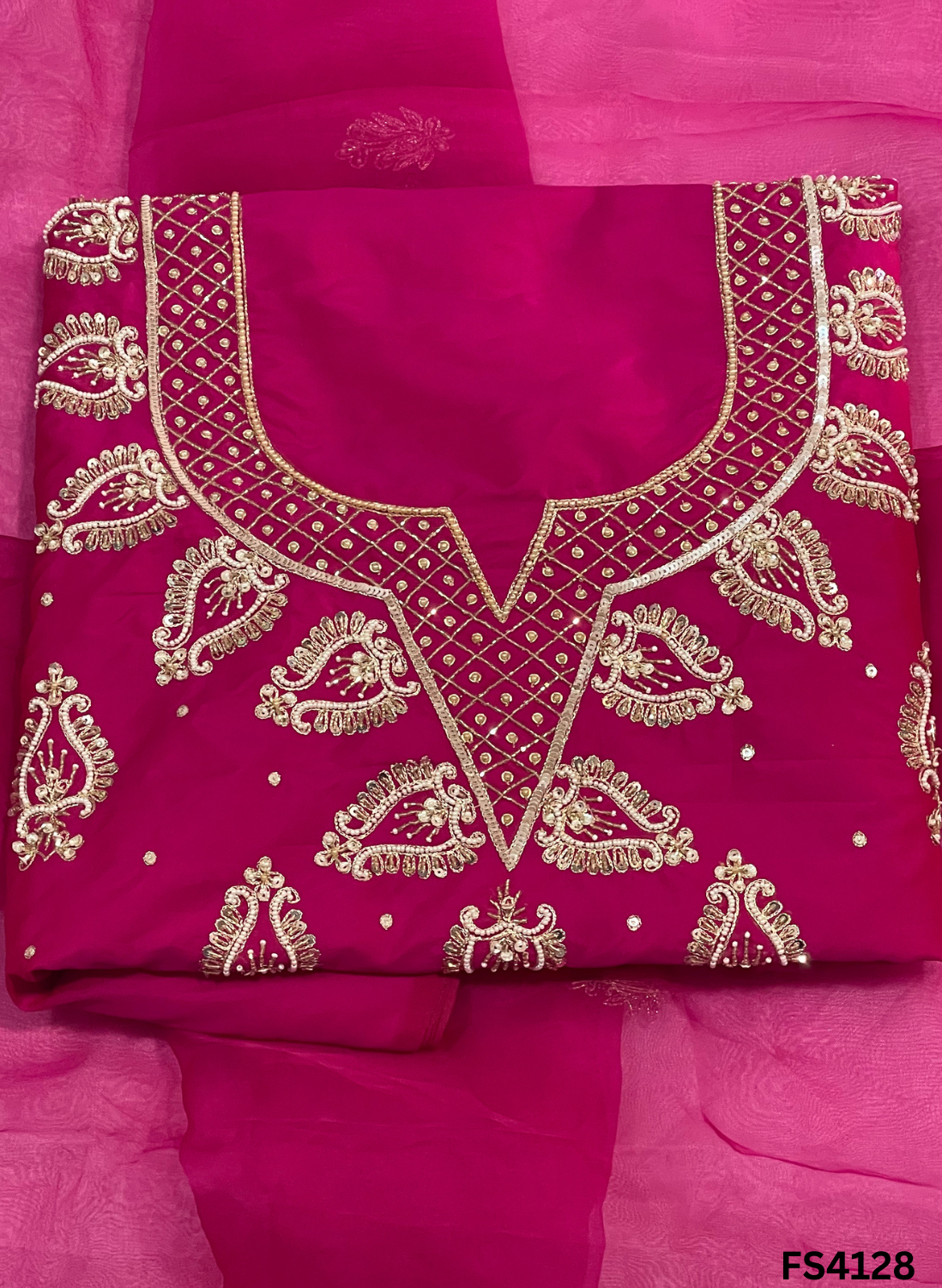 FS4128 | Handmade Bridal Suit | 100% Pure Gevadin Silk | Pure Organza Dupatta | Party Wear | Wedding Suit |