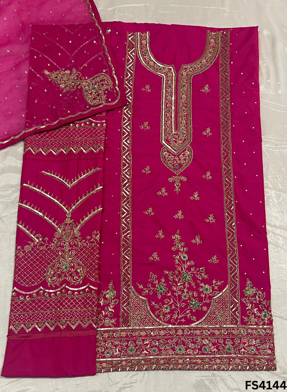 FS4144 | Handmade Bridal Suit | 100% Pure Gevadin Silk | Pure Organza Dupatta | Party Wear | Wedding Suit |
