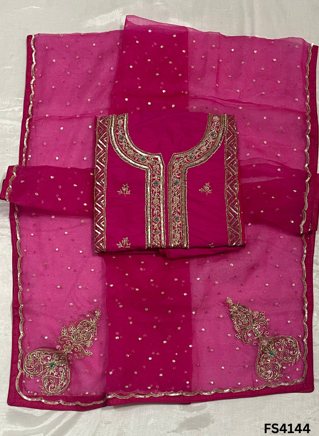 FS4144 | Handmade Bridal Suit | 100% Pure Gevadin Silk | Pure Organza Dupatta | Party Wear | Wedding Suit |