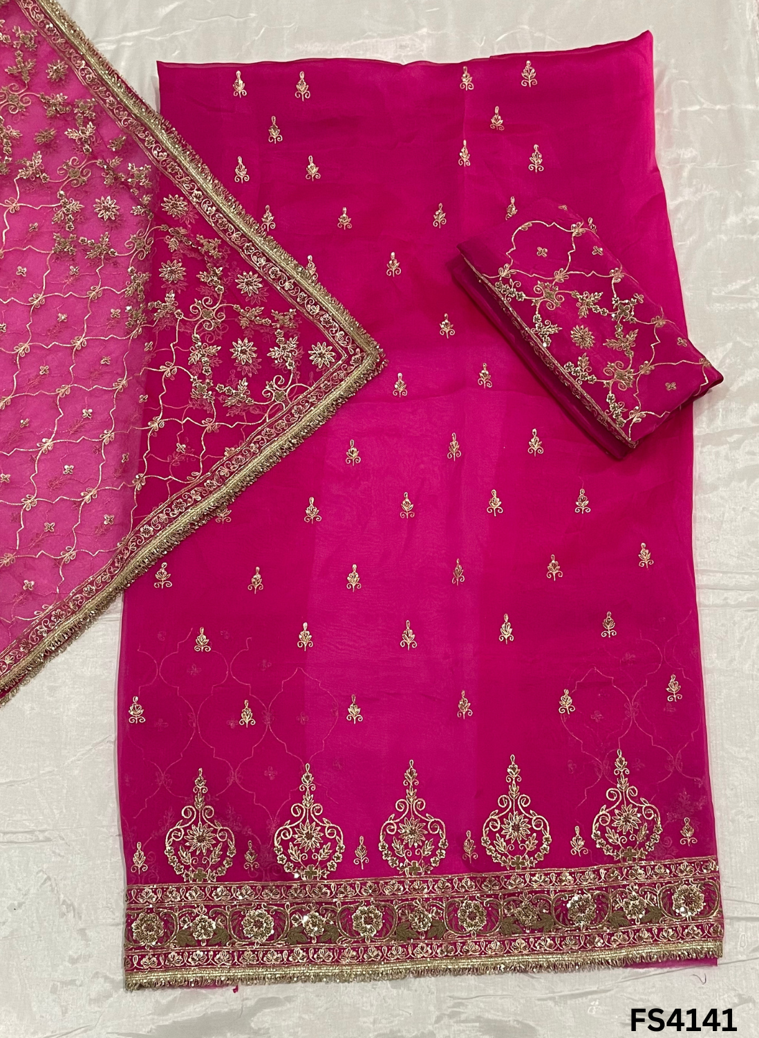 FS4141 | Handmade Bridal Suit | 100% Pure Organza | Pure Organza Dupatta | Party Wear | Wedding Suit |