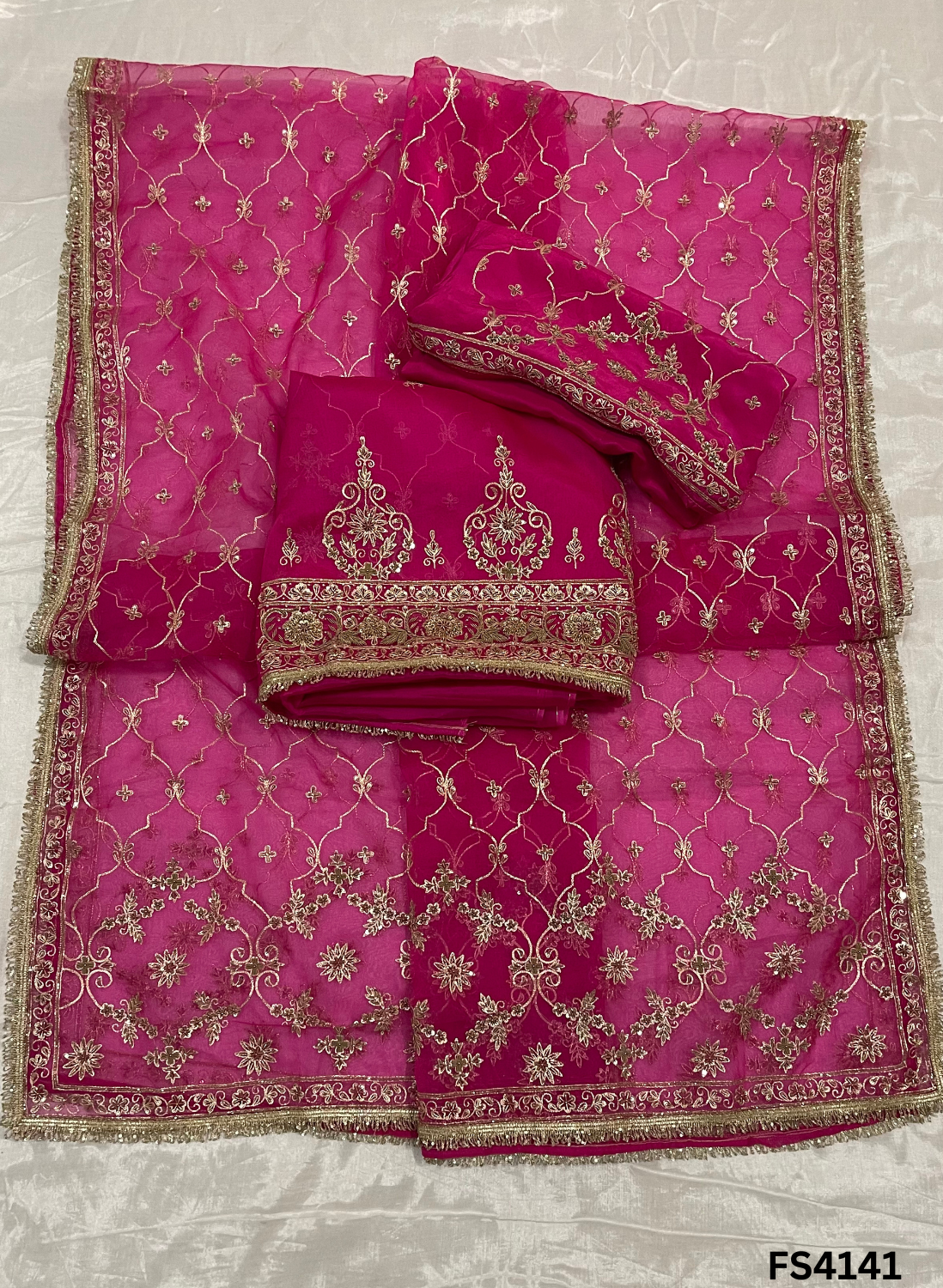 FS4141 | Handmade Bridal Suit | 100% Pure Organza | Pure Organza Dupatta | Party Wear | Wedding Suit |