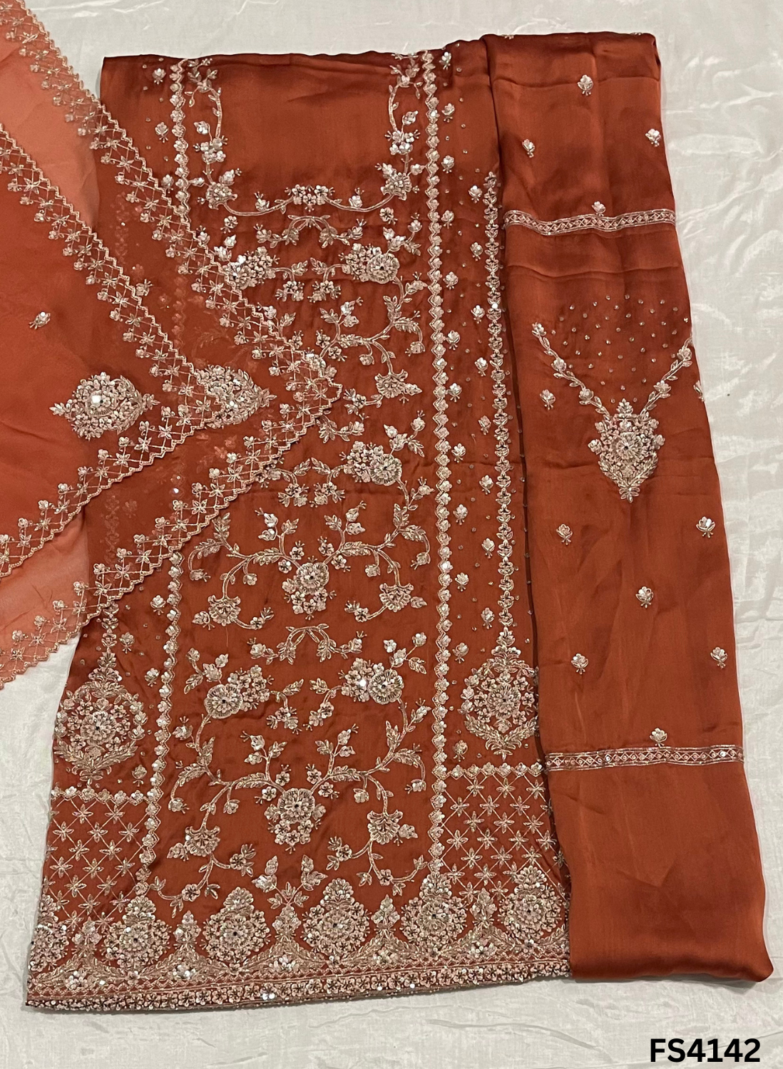 FS4142 | Handmade Bridal Suit | Satin Crepe Suit | Party Wear | wedding Suit | Ring Ceremony | Festival Suit |