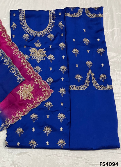 FS4094 | Handmade Bridal Suit | Satin Crepe Suit |  Pure Organza Dupatta | Party Wear | wedding Suit |  Ring Ceremony | Festival Suit |