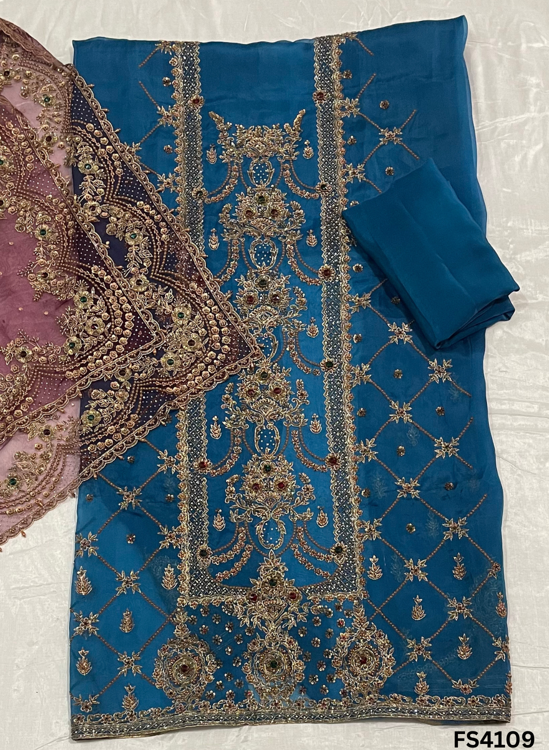 FS4109 | Handmade Wedding Suit | 100% Pure Organza | Pure Organza Dupatta | Party Wear | Wedding Suit | Contrast Suit |