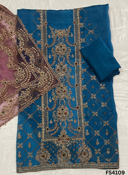 FS4109 | Handmade Wedding Suit | 100% Pure Organza | Pure Organza Dupatta | Party Wear | Wedding Suit | Contrast Suit |