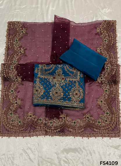 FS4109 | Handmade Wedding Suit | 100% Pure Organza | Pure Organza Dupatta | Party Wear | Wedding Suit | Contrast Suit |