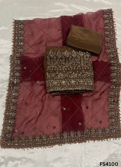 FS4100 | Handmade Wedding Suit | 100% Pure Organza | Pure Organza Dupatta | Party Wear | Wedding Suit | Contrast Suit |
