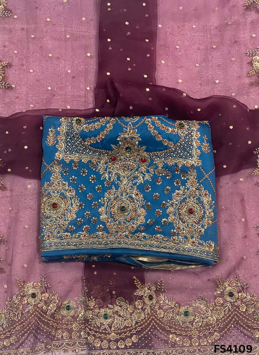 FS4109 | Handmade Wedding Suit | 100% Pure Organza | Pure Organza Dupatta | Party Wear | Wedding Suit | Contrast Suit |