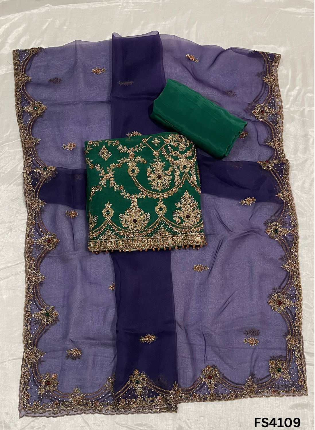 FS4109 | Handmade Wedding Suit | 100% Pure Organza | Pure Organza Dupatta | Party Wear | Wedding Suit | Contrast Suit |