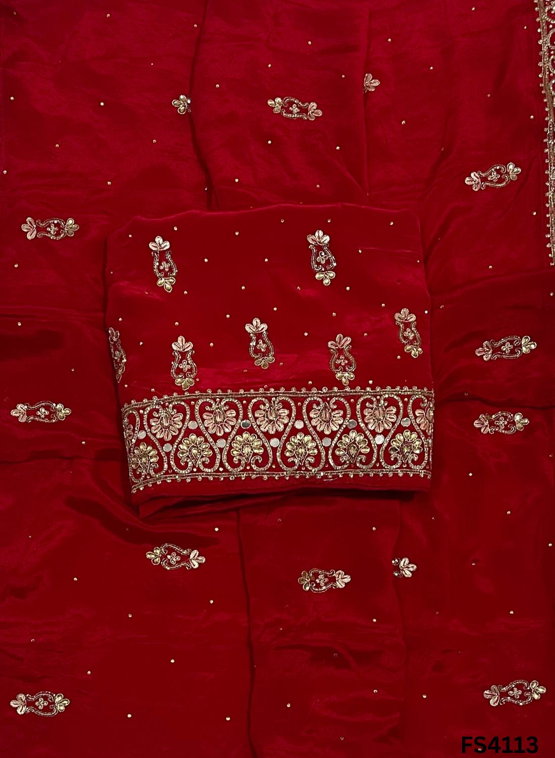 FS4113 | Handmade Wedding Suit |  Bridal Suit | Crepe Suit | Chinnon Dupatta | Party Wear | Wedding Suit |