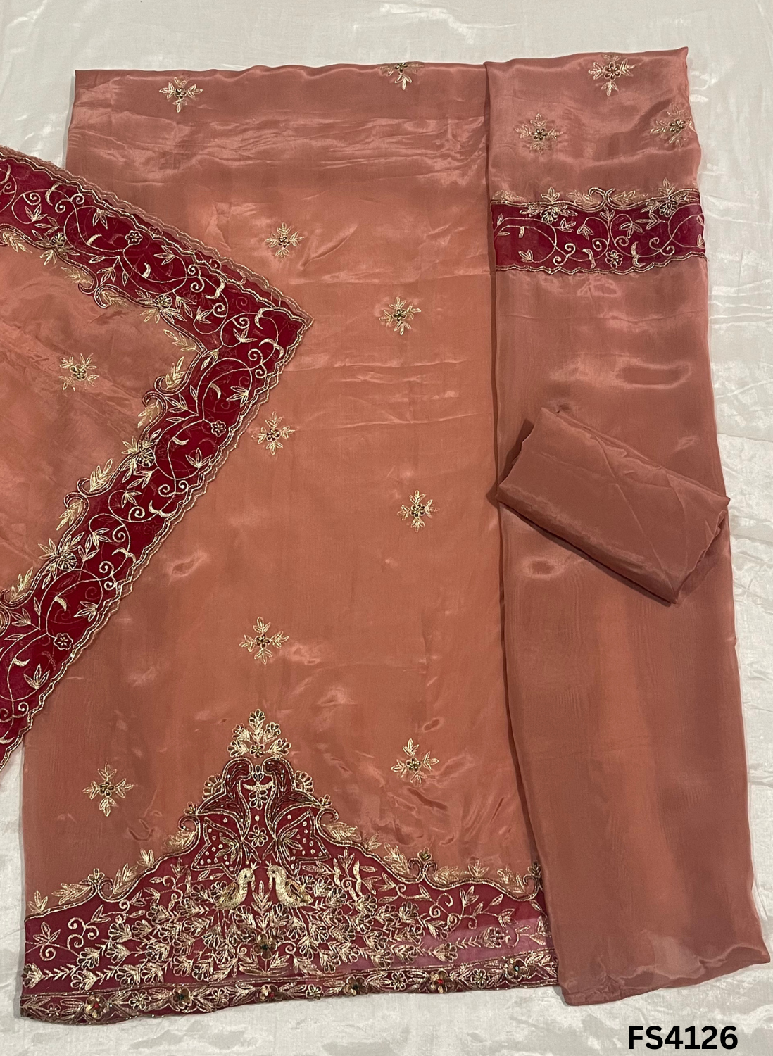 FS4126 | Handmade Wedding Suit | Silk Organza Suit | Silk Organza Dupatta | Jaggo Wear |Party Wear | Ring Ceremony |