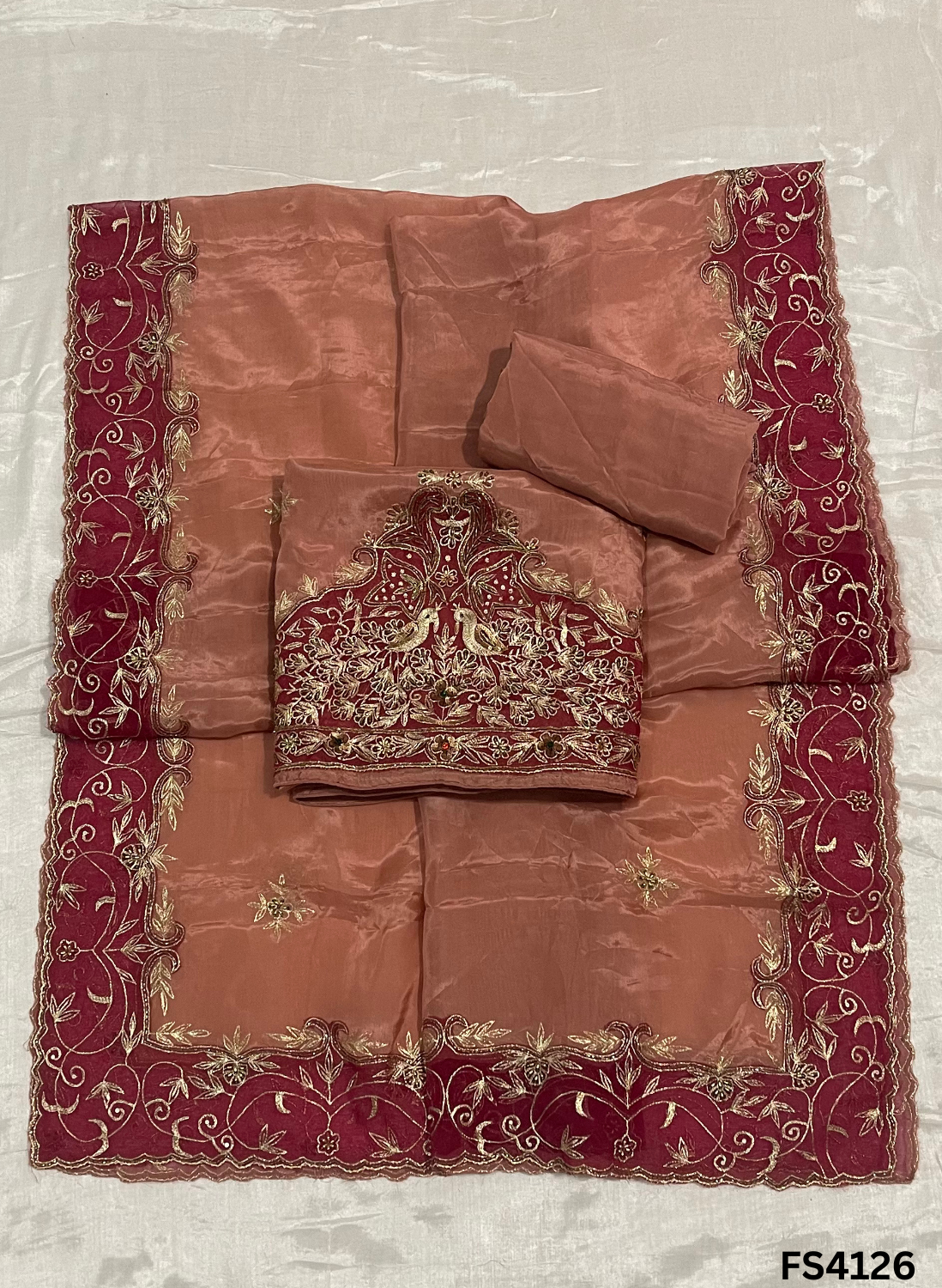 FS4126 | Handmade Wedding Suit | Silk Organza Suit | Silk Organza Dupatta | Jaggo Wear |Party Wear | Ring Ceremony |