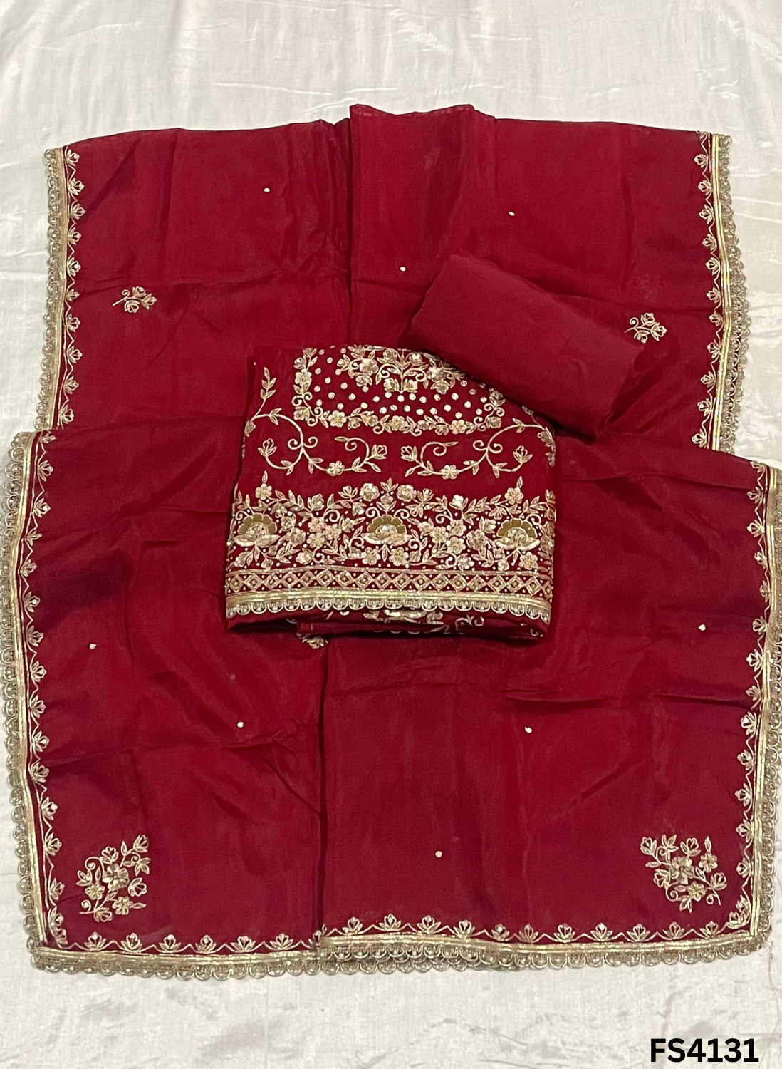 FS4131 | Handmade Wedding Suit | Silk Organza Suit |  Silk Organza Dupatta | Jaggo Wear |Party Wear | Ring Ceremony| |&nbsp;