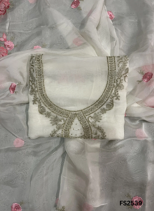 FS2539 |  White | Organza Suit | Wedding | Party Wear | Ring Ceremony | Festival Suit | Allover suit