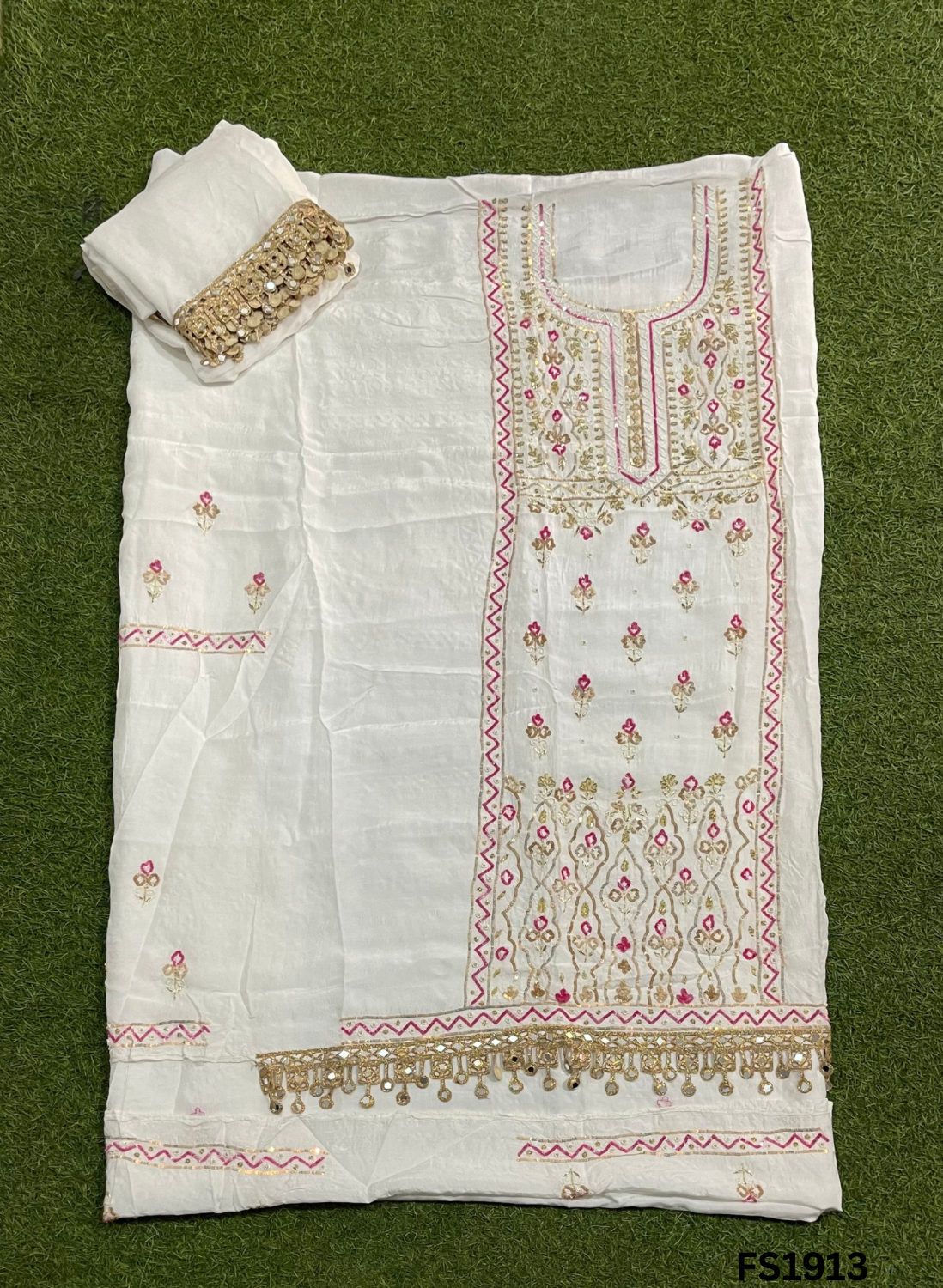 FS1913 | Off-White | Raw Silk | Party Wear | Wedding | Jaggo | Ring Ceremony | Festival