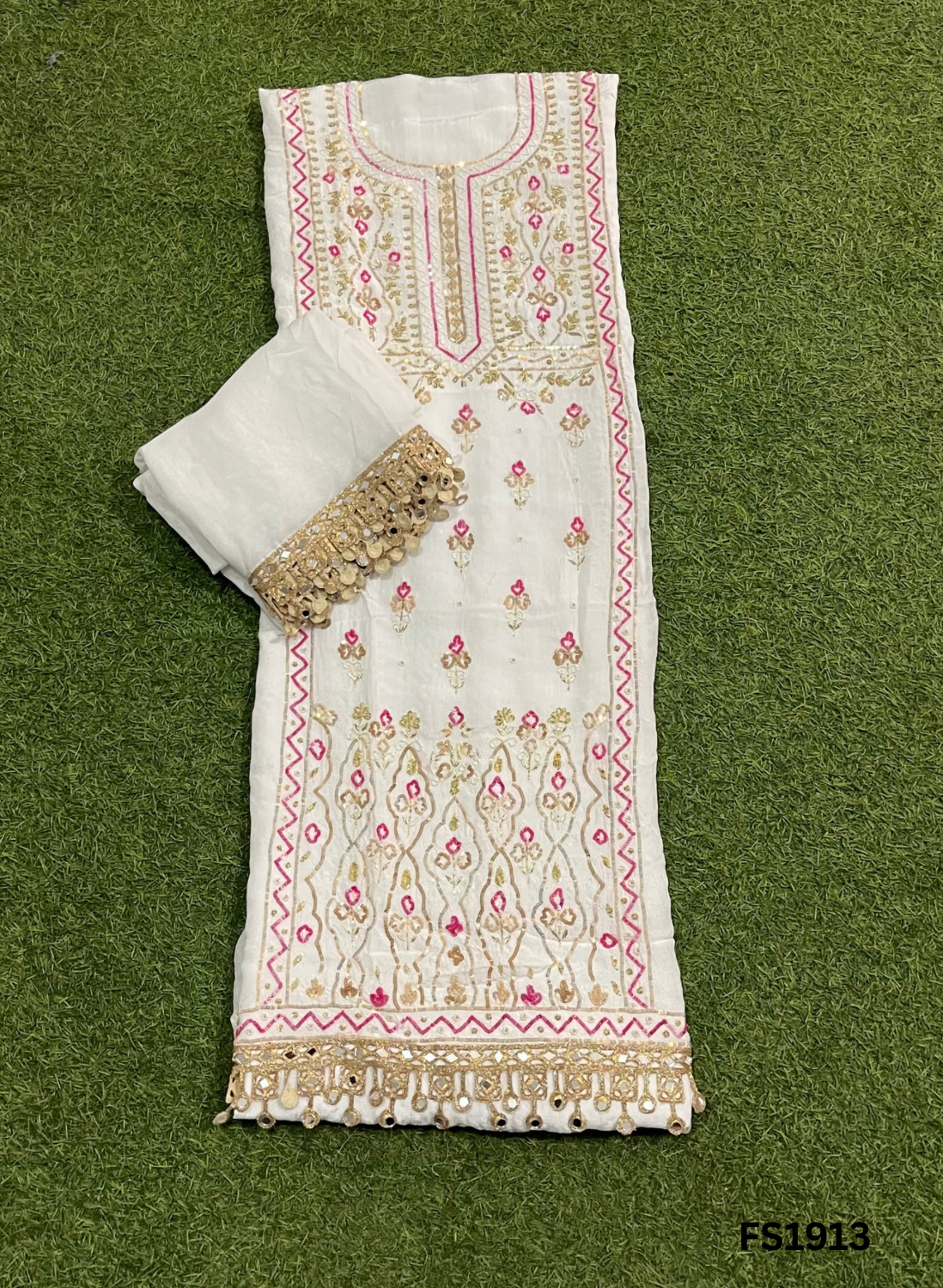 FS1913 | Off-White | Raw Silk | Party Wear | Wedding | Jaggo | Ring Ceremony | Festival