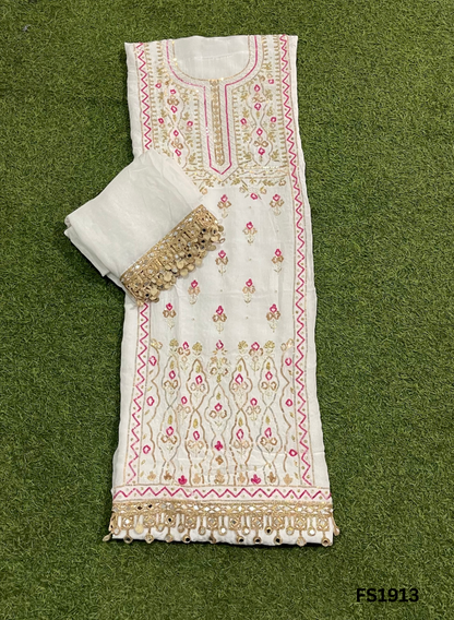 FS1913 | Off-White | Raw Silk | Party Wear | Wedding | Jaggo | Ring Ceremony | Festival