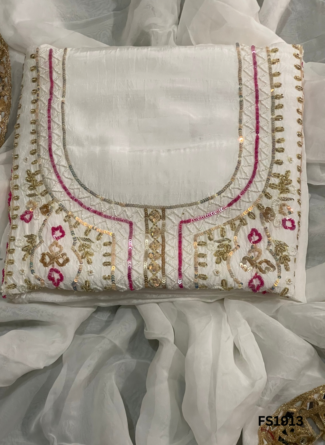 FS1913 | Off-White | Raw Silk | Party Wear | Wedding | Jaggo | Ring Ceremony | Festival